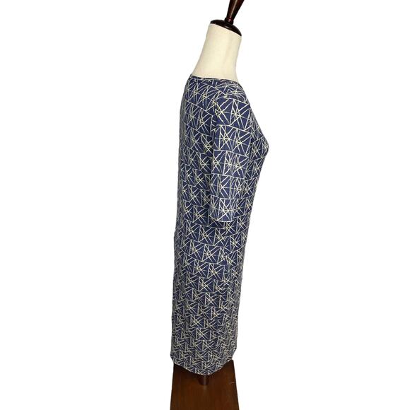 LuLaRoe Julia fitted short sleeve dress blue cream geometric pattern women's Med - Picture 2 of 5